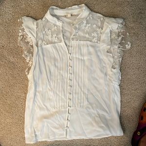 Gorgeous white button up lace derailed FLL top! Never worn!